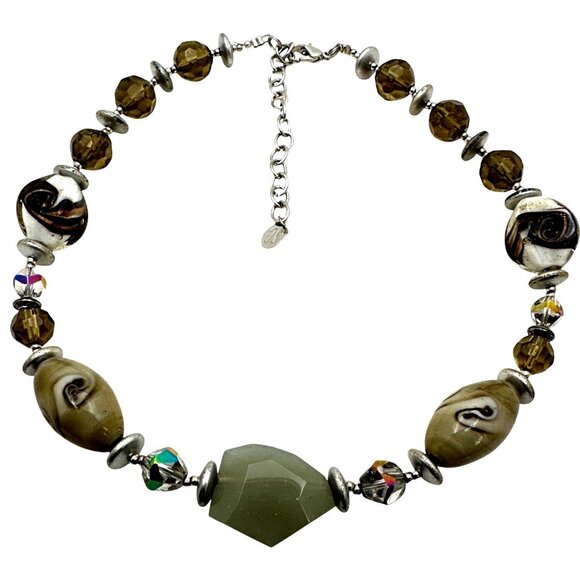 Eclectic Chunky JS Collections Mixed Bead Necklace Boho Glam Earthy Tones - Picture 3 of 6